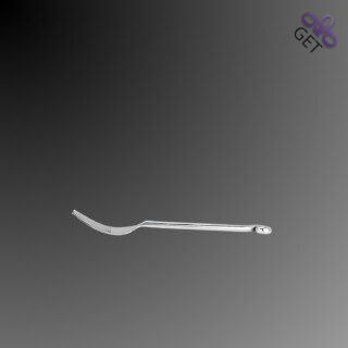 Side view of Swirl Silver dessert fork round high polished stainless steel handle with perfect swirl at end