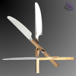 All views Rising Moon dinner knife gently hammered twisted copper colored coated handle (Titanium Nitride)