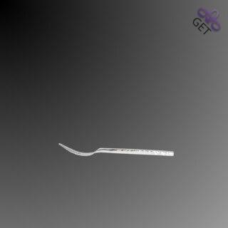 Side view of Classy Arthur cake fork hammered, high polished stainless steel square handle