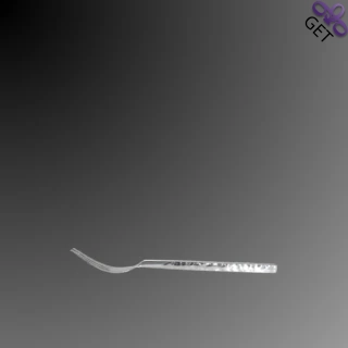 Side view of Classy Arthur dessert fork rectangular, hammered, high polished stainless steel handle